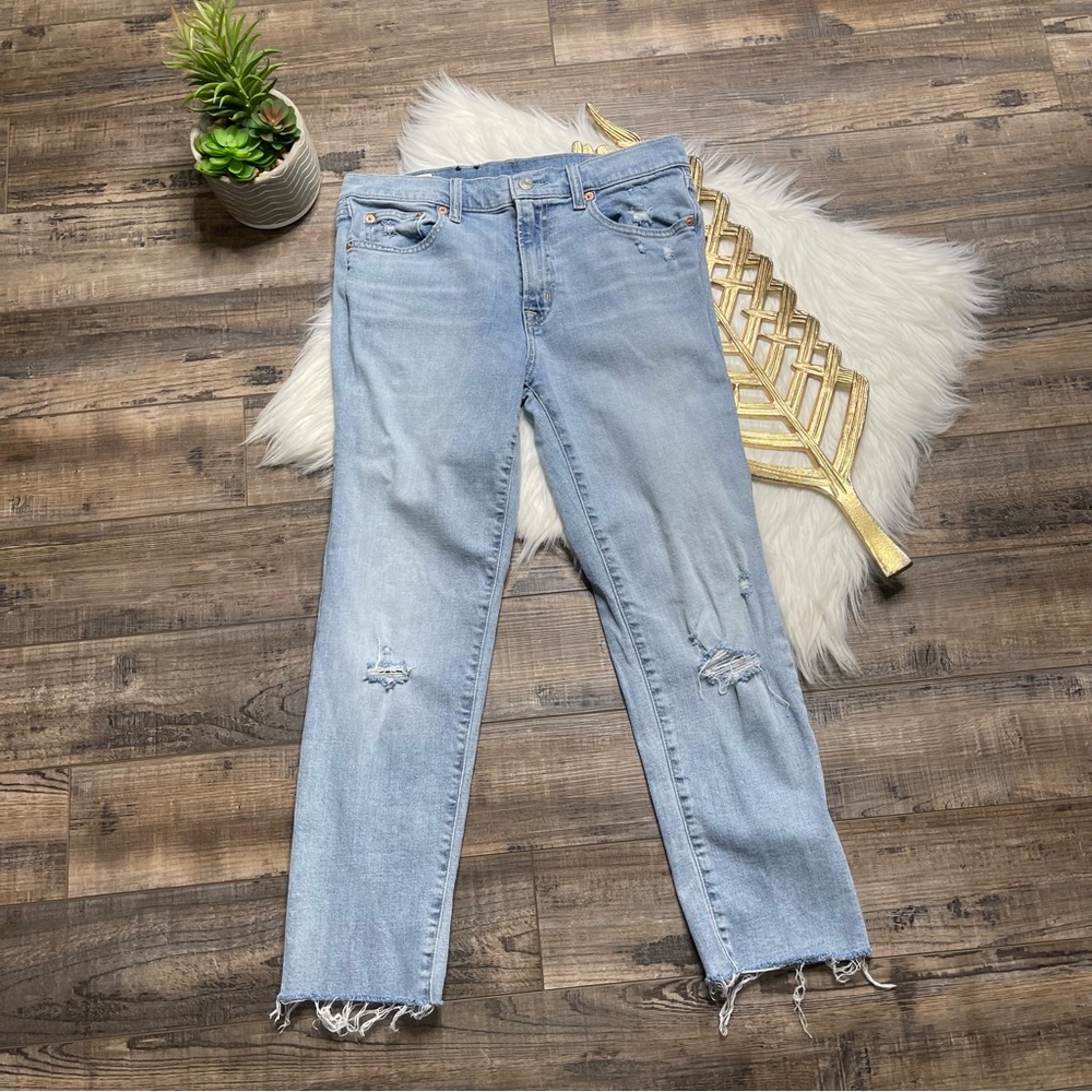 Gap Denim Boyfriend Mid Rise Fray Destroyed Jeans